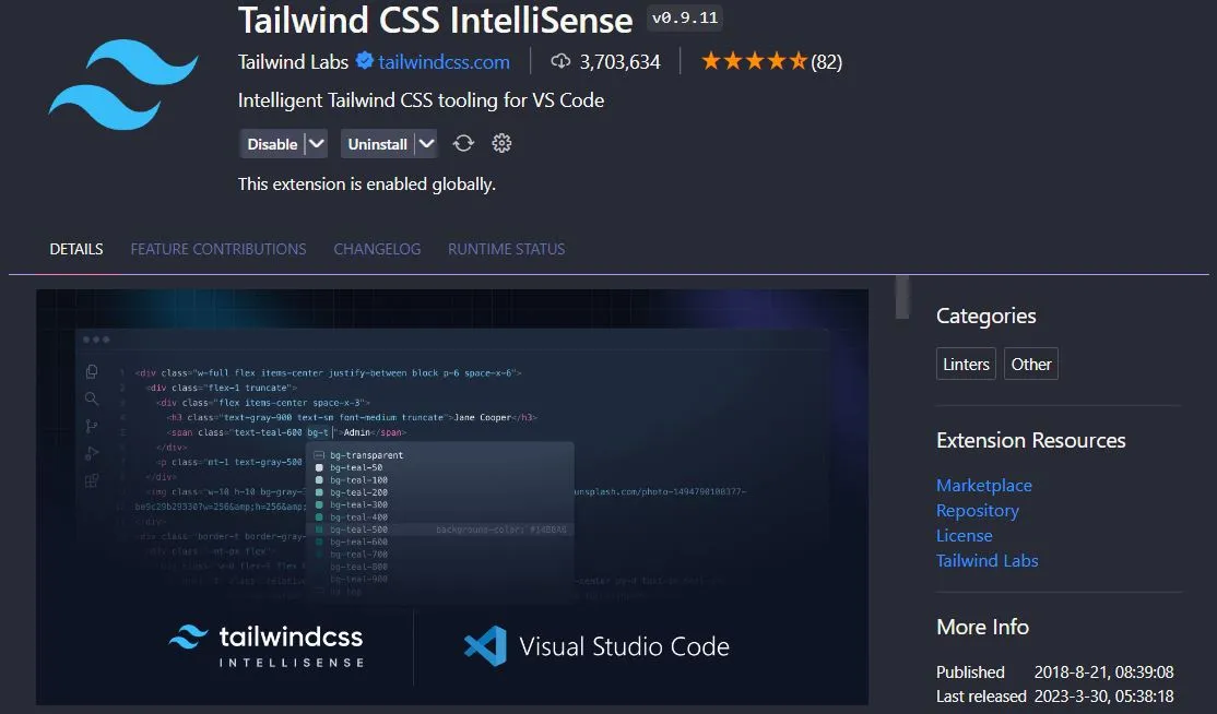Tailwind CSS IntelliSense VSCode Extension